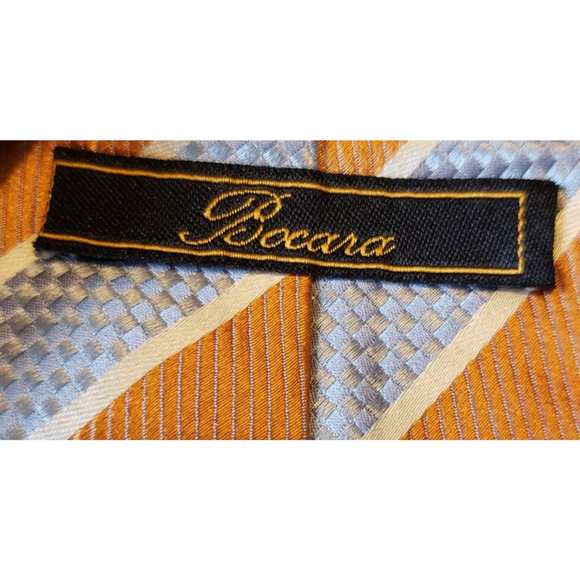 Bocara Men’s Silk Necktie Black Orange and Silver Striped Extra Long Tie - Picture 3 of 8